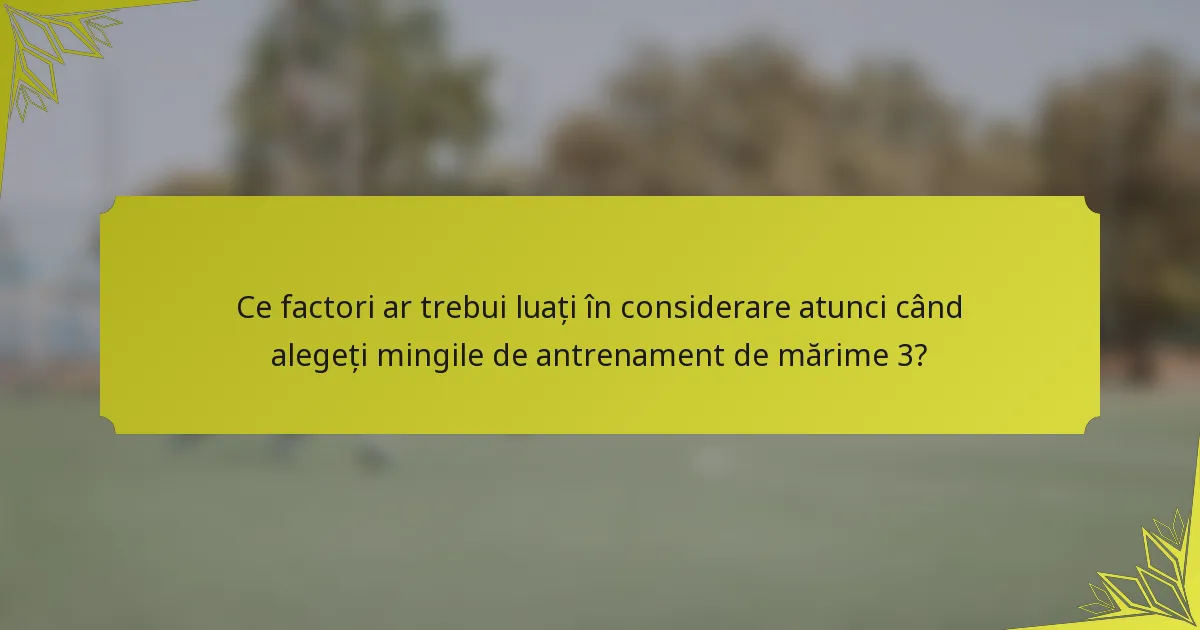 Ce factori ar trebui luați în considerare atunci când alegeți mingile de antrenament de mărime 3?